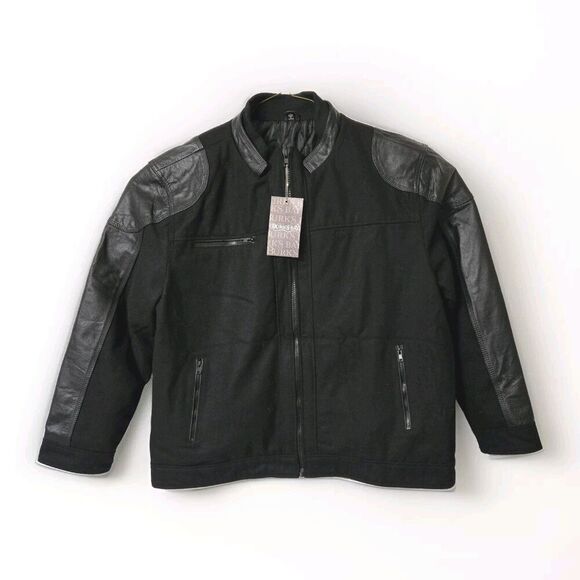 BURK'S BAY Genuine Leather Classic Varsity‎ Rider Jacket Men's Sz 2XL Black - Picture 1 of 16